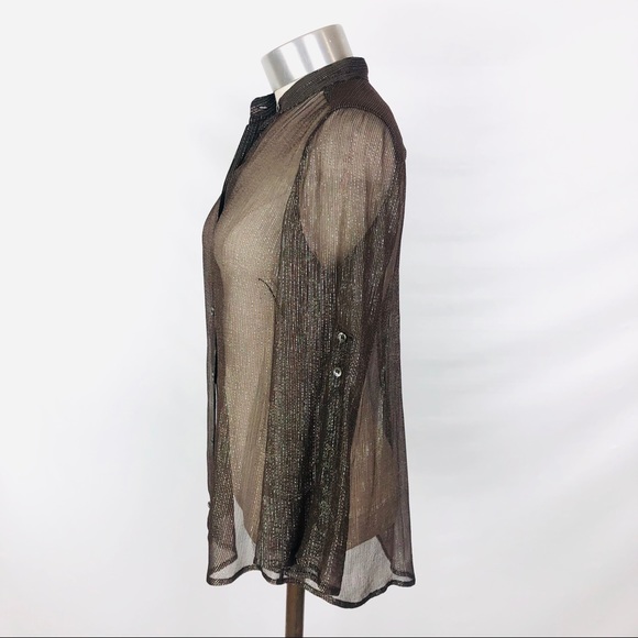 BCBGMAXAZRIA iridescent sheer button up - Picture 3 of 5